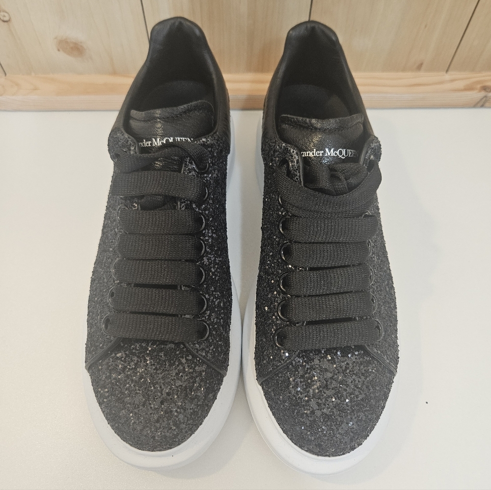 Alexander McQueen Black Glitter Trainers Size 37.5